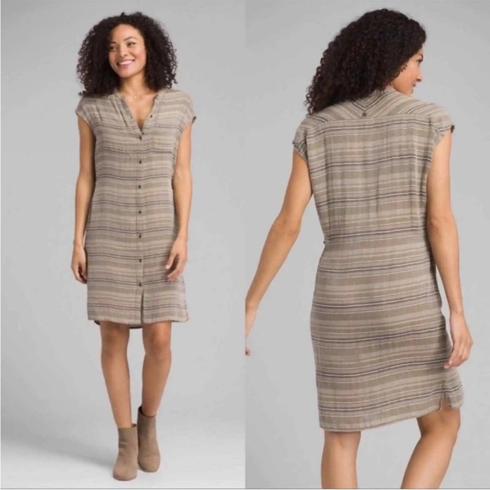 NWT Prana Organic Cotton Striped Button-Down Dress